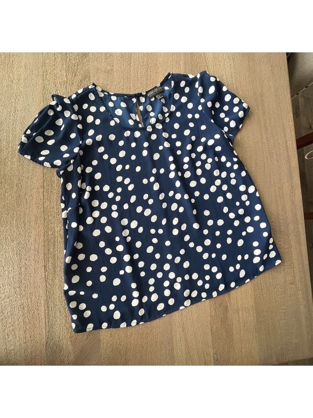 Forever 21 Navy and White Polkadot Shirt